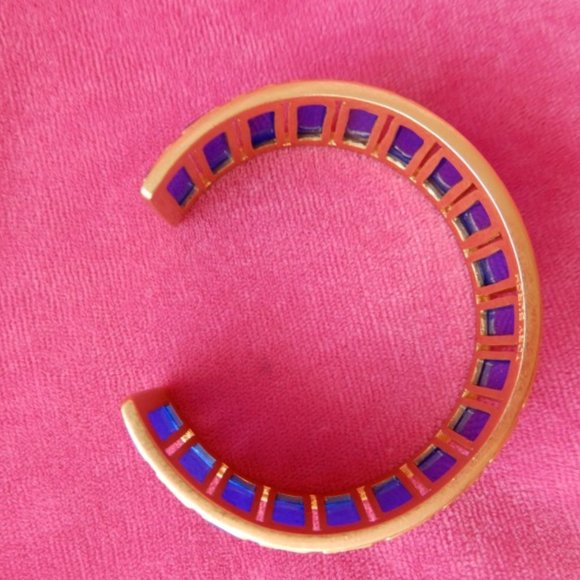 TORY BURCH Rectangle Epoxy Blue Gold Cuff Bracelet - Picture 6 of 16